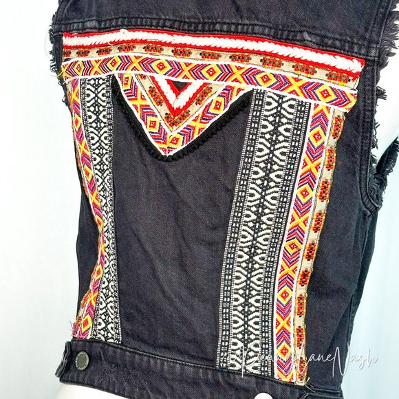 H&M Coachella Denim Embroidered Boho Vest Waistcoat - Picture 8 of 10